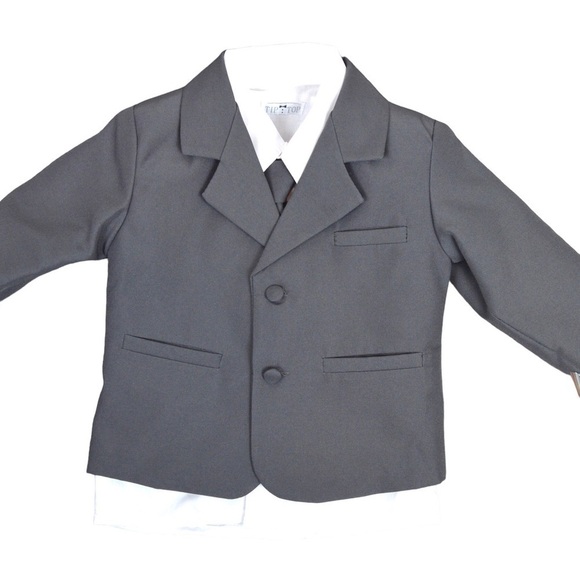 TIP TOP Kids Charcoal Grey 2 Button Tuxedo Jacket with Shirt & Tie, Size 24M - Picture 1 of 7